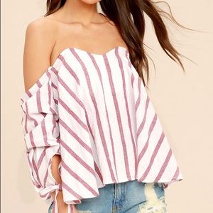 Lulus Red and White Striped Off-the-Shoulder Top